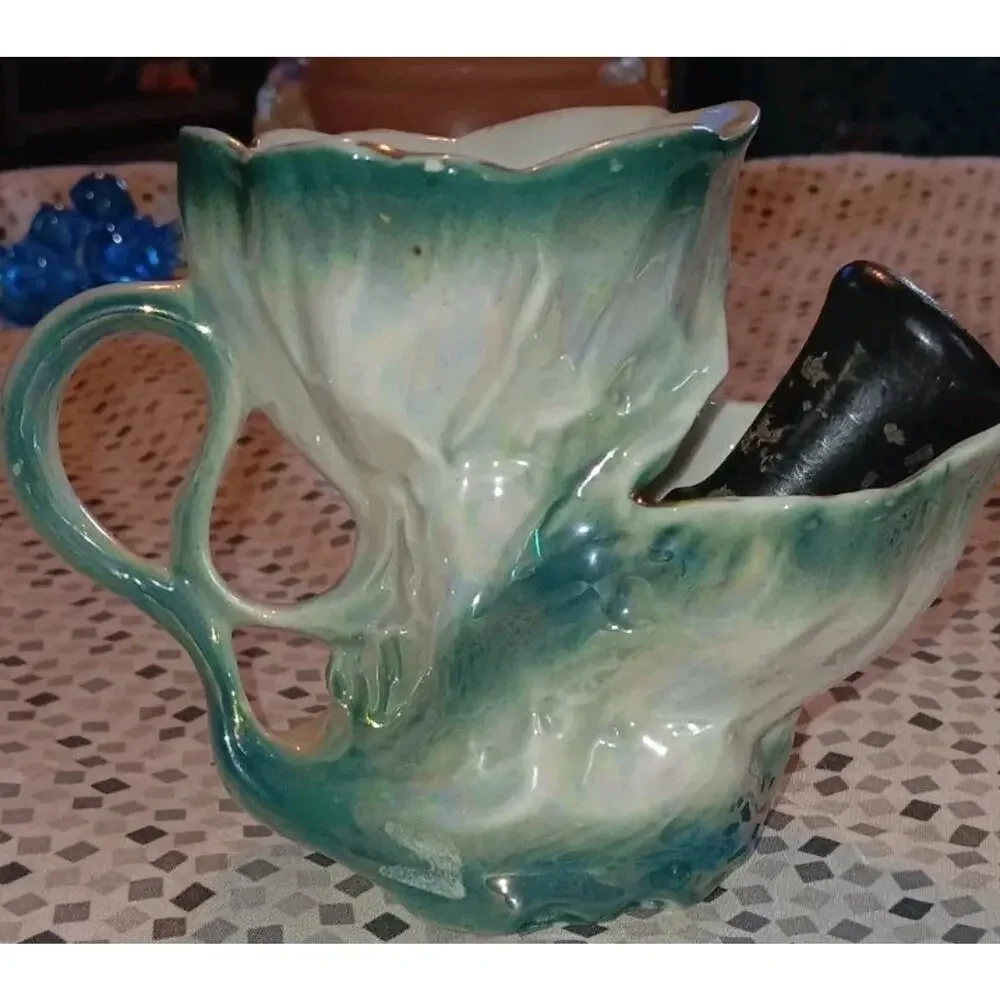 Unique Antique Sea Foam Shaving Scuttle And Foaming Brush